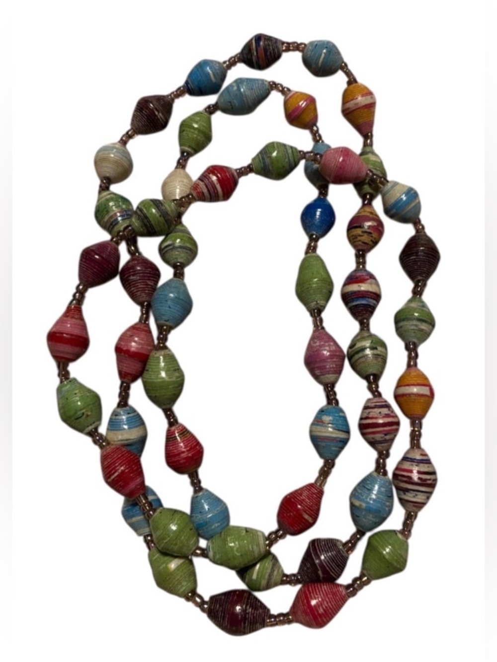 Vintage Costume Paper Bead Long Necklace #7752